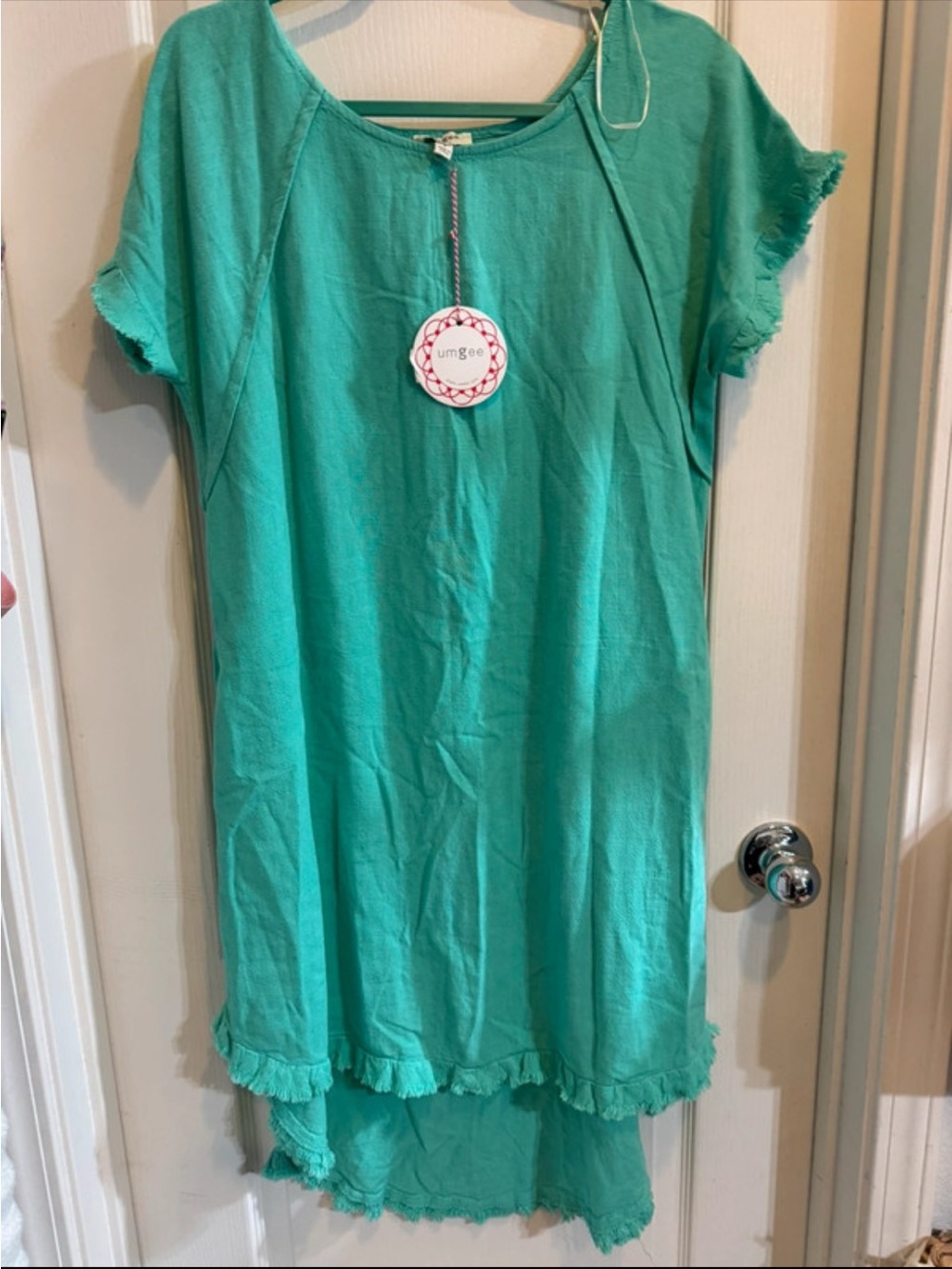 Umgee' Teal High-Low Ruffle Hem Dress